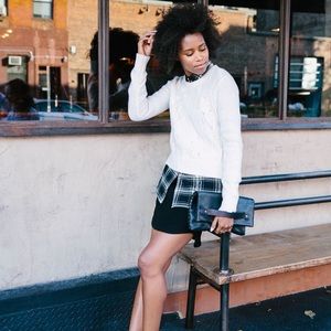 Madewell Cream Chevron crop Sweater Merino Wool